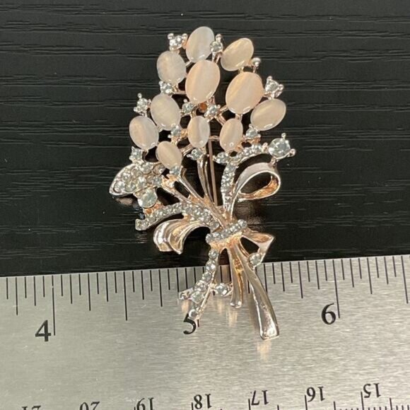 Vintage Rose Gold Brooch With Rhinestones & Opaline Stones Flower Balloon Design - Picture 3 of 4